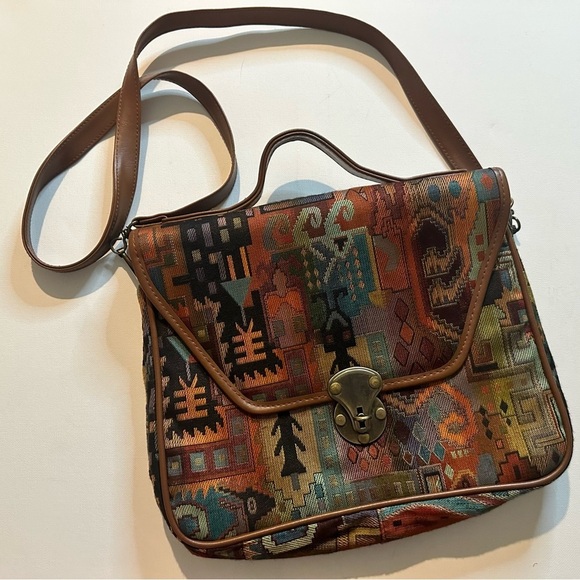 Vintage Abstract Aztec Tapestry Multicolor Patterned Women's Crossbody Clasp Bag - Picture 2 of 13